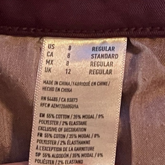 American Eagle High Rise Jegging Burgundy Solid Dark Red Stretchy Pockets Size 8 - Picture 8 of 8